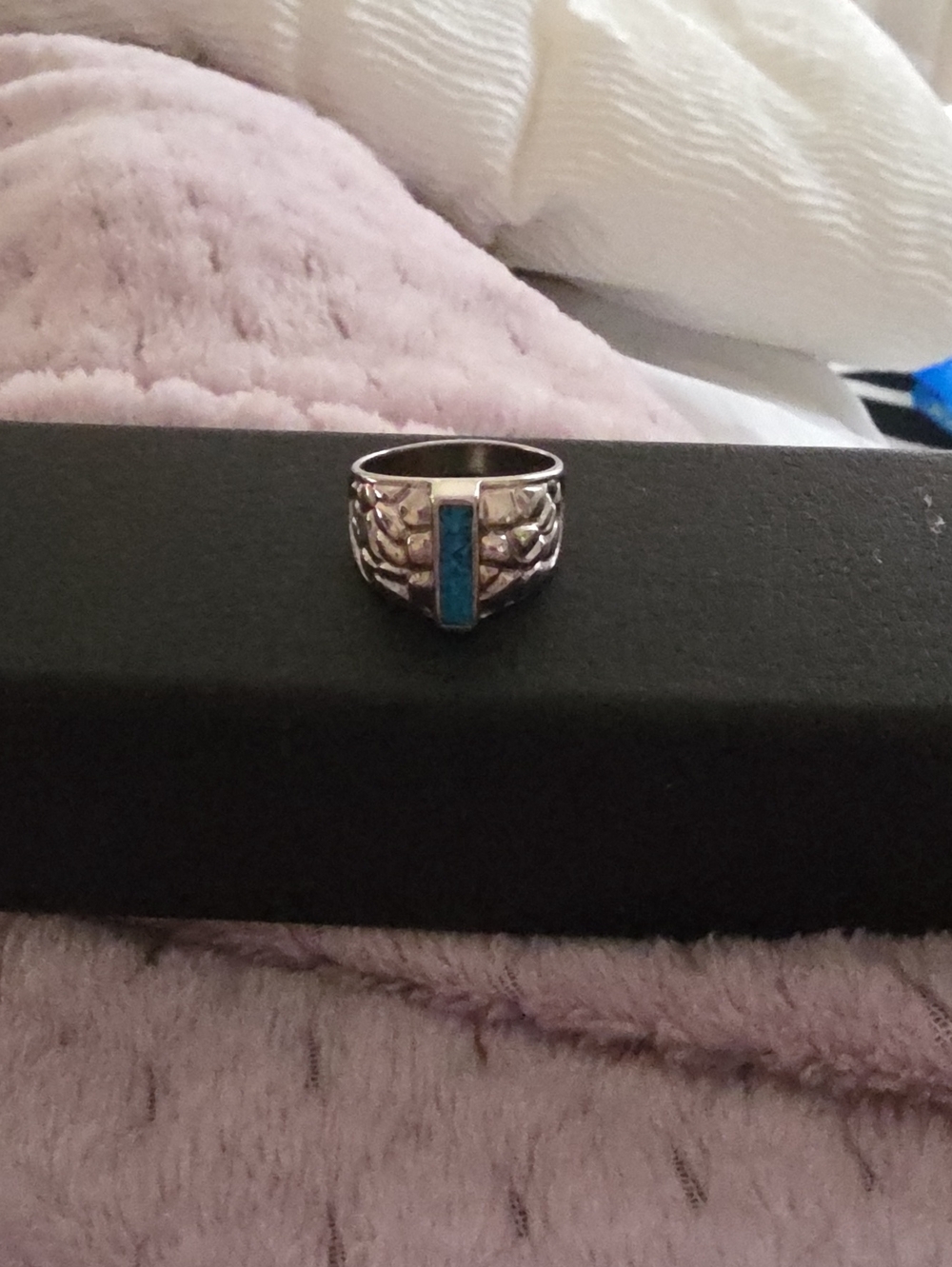 Sterling Silver Tone Blue Inlay Women's Ring Sz 10
